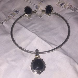 Black and silver statement earrings/pendant set